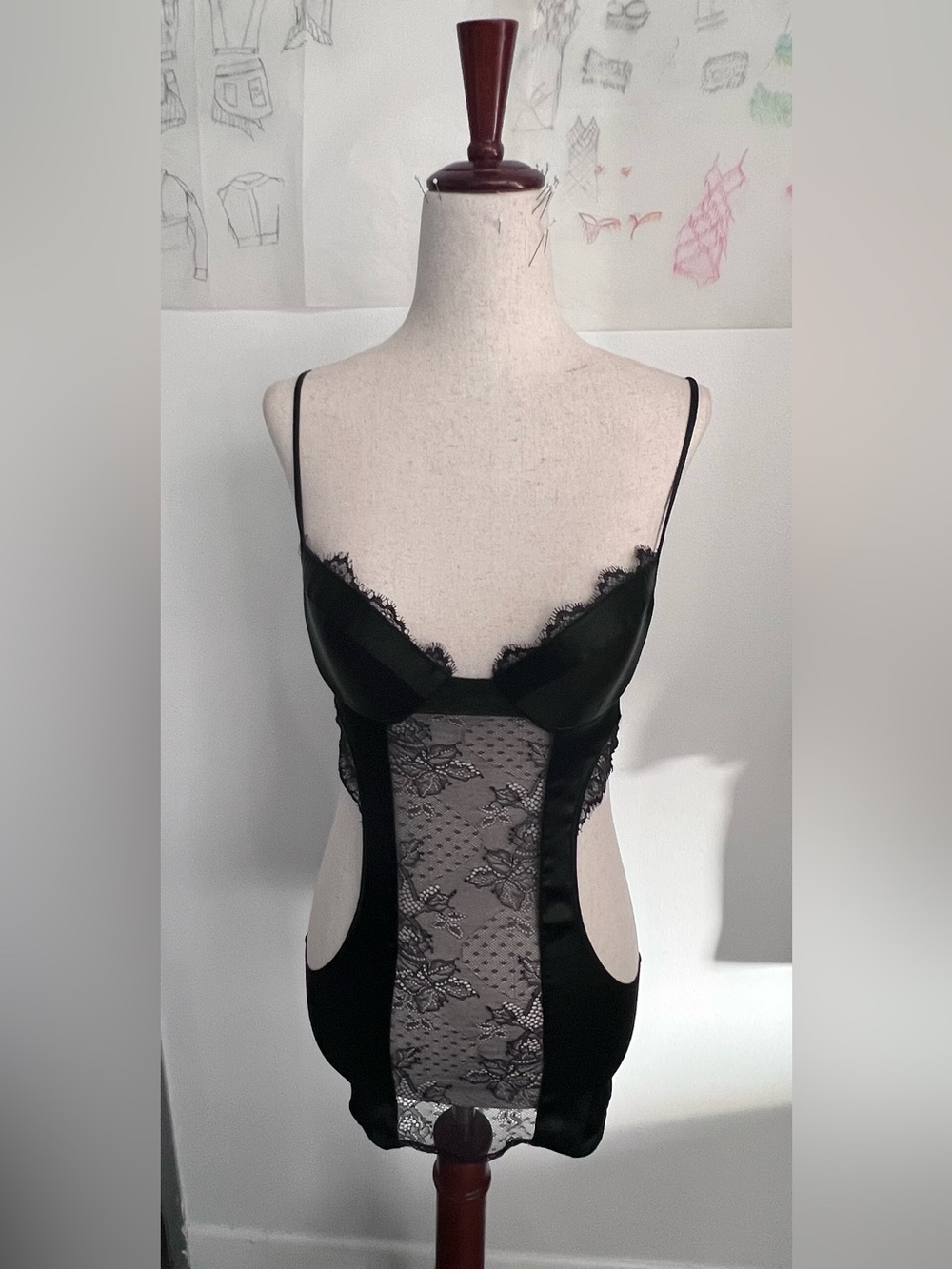 Frederick's of Hollywood Black Lace & Satin Chemise